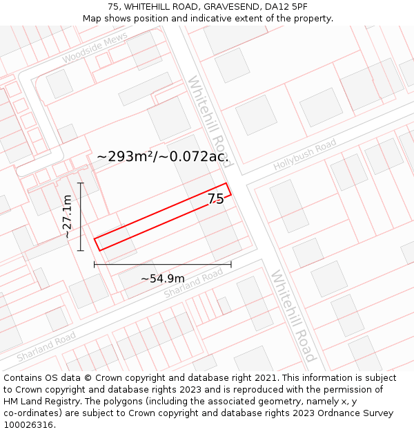 75, WHITEHILL ROAD, GRAVESEND, DA12 5PF: Plot and title map