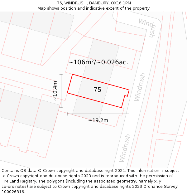 75, WINDRUSH, BANBURY, OX16 1PN: Plot and title map