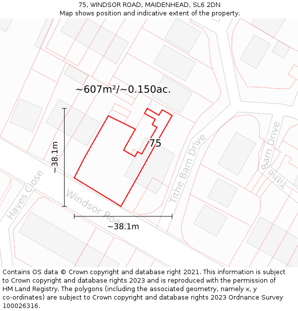 75, WINDSOR ROAD, MAIDENHEAD, SL6 2DN: Plot and title map