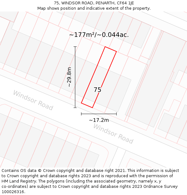 75, WINDSOR ROAD, PENARTH, CF64 1JE: Plot and title map