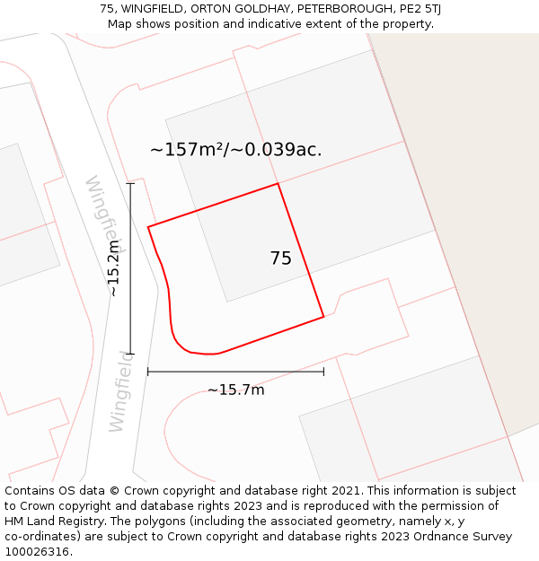 75, WINGFIELD, ORTON GOLDHAY, PETERBOROUGH, PE2 5TJ: Plot and title map