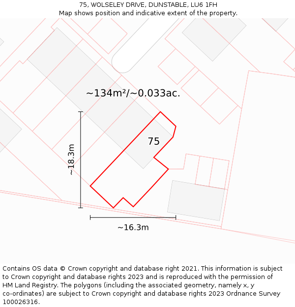 75, WOLSELEY DRIVE, DUNSTABLE, LU6 1FH: Plot and title map