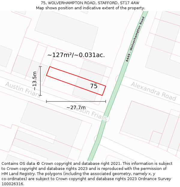 75, WOLVERHAMPTON ROAD, STAFFORD, ST17 4AW: Plot and title map
