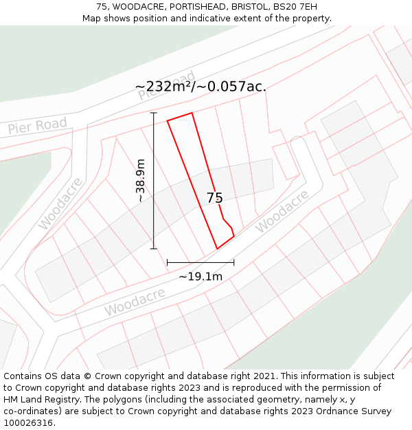 75, WOODACRE, PORTISHEAD, BRISTOL, BS20 7EH: Plot and title map