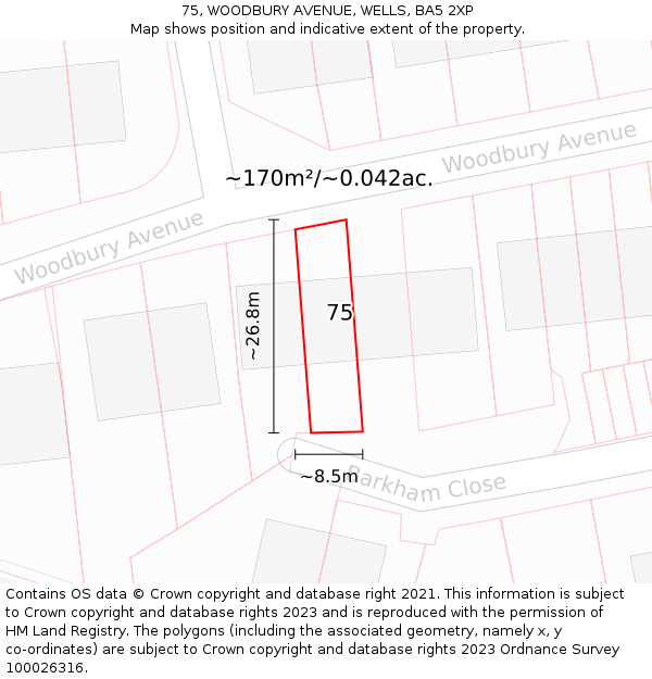 75, WOODBURY AVENUE, WELLS, BA5 2XP: Plot and title map