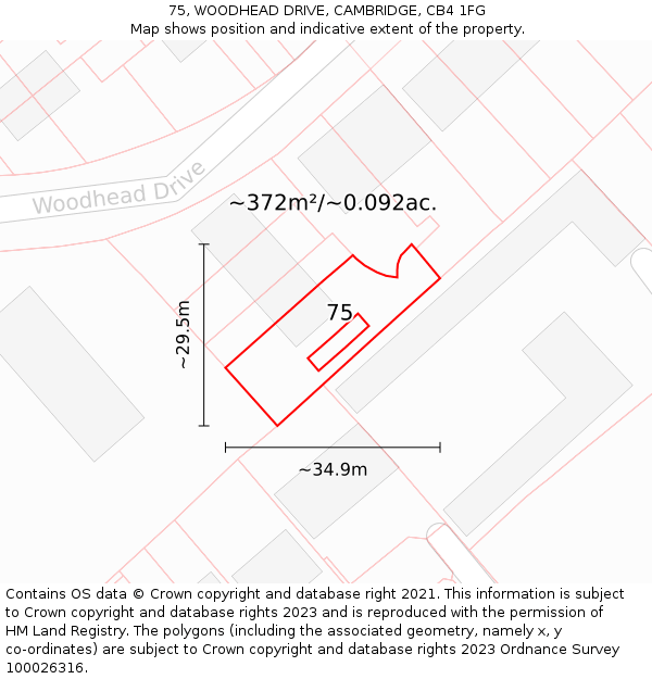 75, WOODHEAD DRIVE, CAMBRIDGE, CB4 1FG: Plot and title map