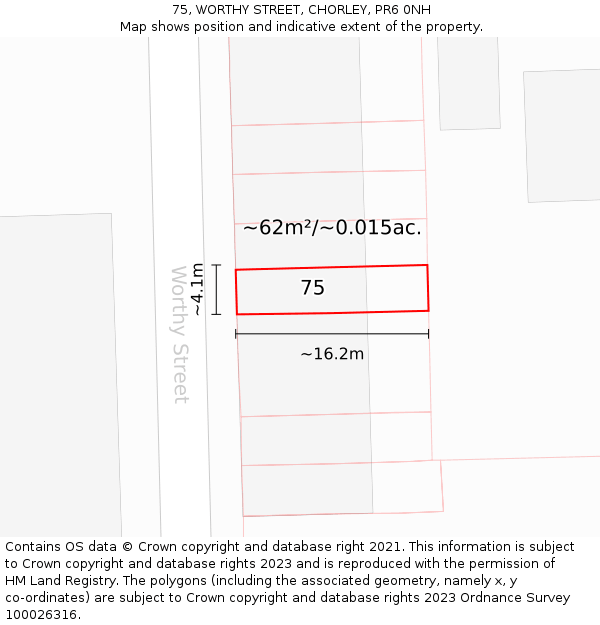 75, WORTHY STREET, CHORLEY, PR6 0NH: Plot and title map