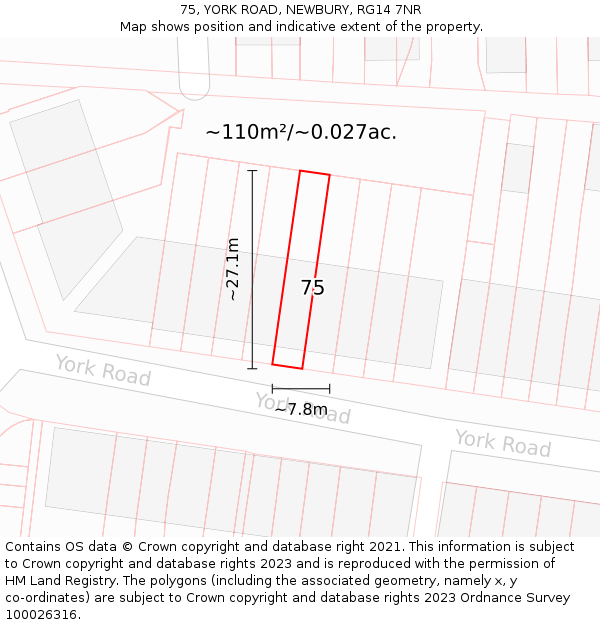 75, YORK ROAD, NEWBURY, RG14 7NR: Plot and title map
