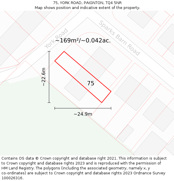 75, YORK ROAD, PAIGNTON, TQ4 5NR: Plot and title map