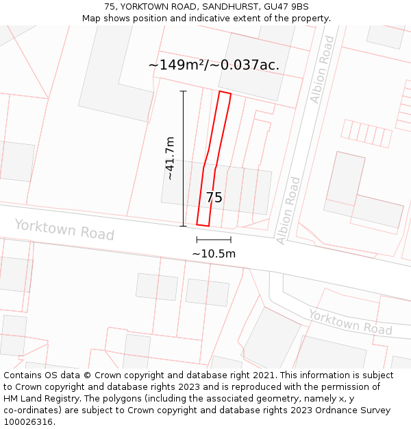 75, YORKTOWN ROAD, SANDHURST, GU47 9BS: Plot and title map