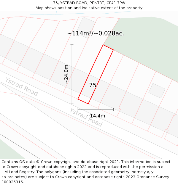 75, YSTRAD ROAD, PENTRE, CF41 7PW: Plot and title map