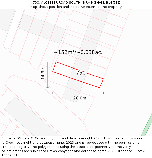 750, ALCESTER ROAD SOUTH, BIRMINGHAM, B14 5EZ: Plot and title map