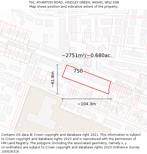 750, ATHERTON ROAD, HINDLEY GREEN, WIGAN, WN2 4SB: Plot and title map