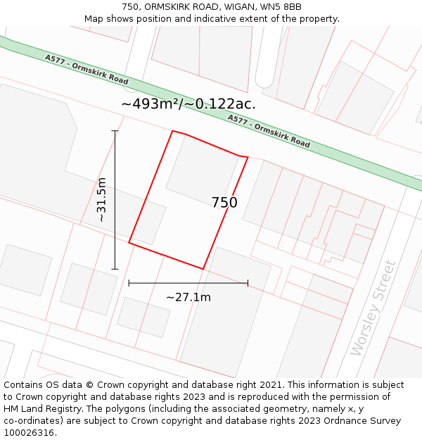 750, ORMSKIRK ROAD, WIGAN, WN5 8BB: Plot and title map