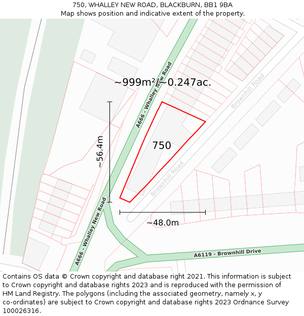750, WHALLEY NEW ROAD, BLACKBURN, BB1 9BA: Plot and title map