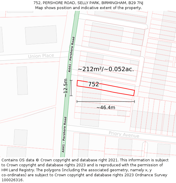 752, PERSHORE ROAD, SELLY PARK, BIRMINGHAM, B29 7NJ: Plot and title map