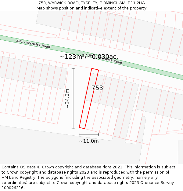 753, WARWICK ROAD, TYSELEY, BIRMINGHAM, B11 2HA: Plot and title map