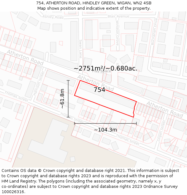 754, ATHERTON ROAD, HINDLEY GREEN, WIGAN, WN2 4SB: Plot and title map