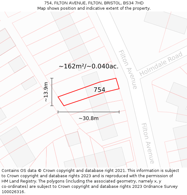 754, FILTON AVENUE, FILTON, BRISTOL, BS34 7HD: Plot and title map