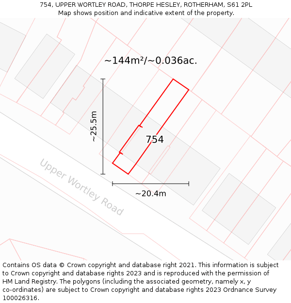 754, UPPER WORTLEY ROAD, THORPE HESLEY, ROTHERHAM, S61 2PL: Plot and title map