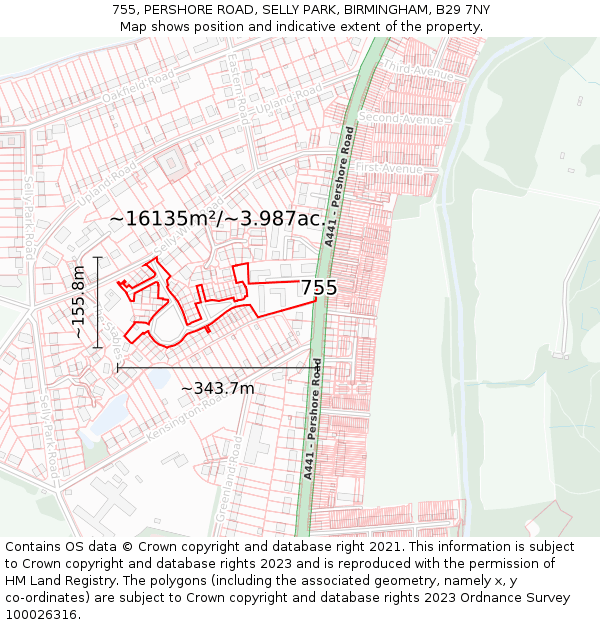 755, PERSHORE ROAD, SELLY PARK, BIRMINGHAM, B29 7NY: Plot and title map