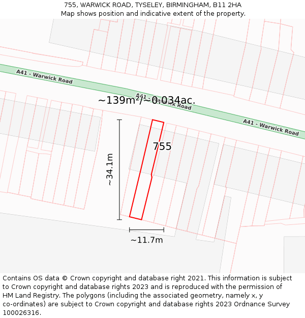 755, WARWICK ROAD, TYSELEY, BIRMINGHAM, B11 2HA: Plot and title map