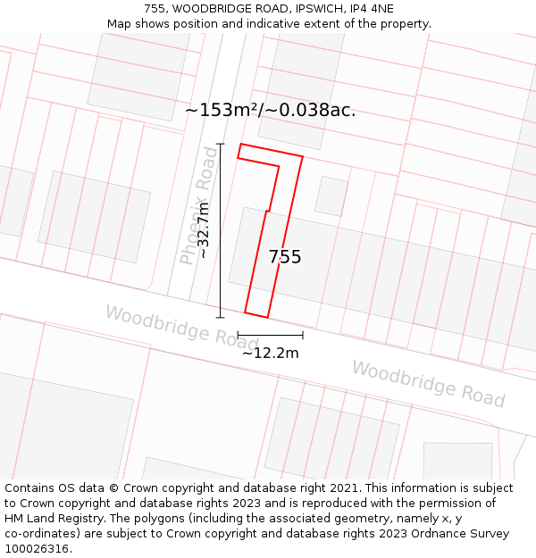 755, WOODBRIDGE ROAD, IPSWICH, IP4 4NE: Plot and title map