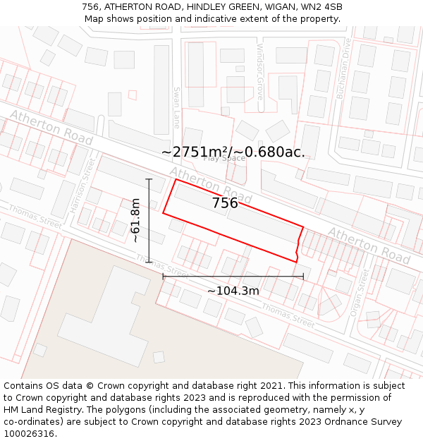 756, ATHERTON ROAD, HINDLEY GREEN, WIGAN, WN2 4SB: Plot and title map
