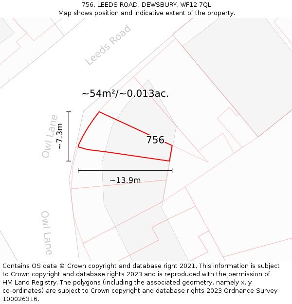 756, LEEDS ROAD, DEWSBURY, WF12 7QL: Plot and title map