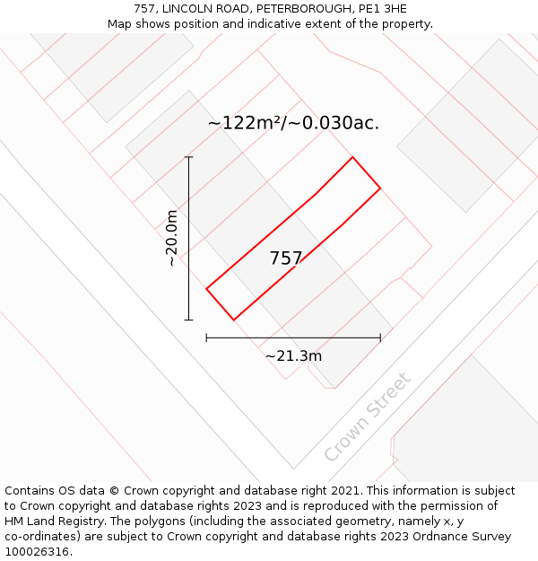 757, LINCOLN ROAD, PETERBOROUGH, PE1 3HE: Plot and title map