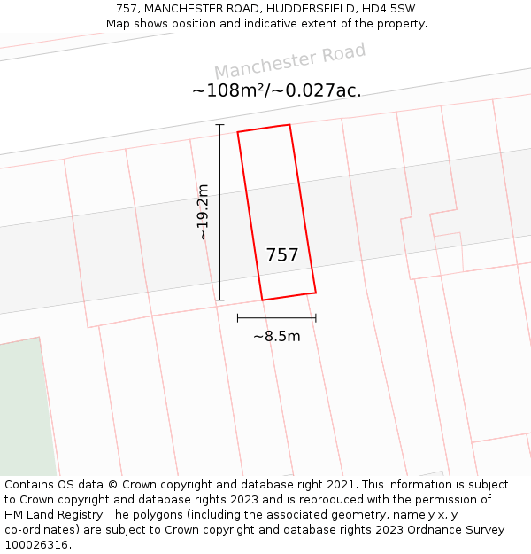 757, MANCHESTER ROAD, HUDDERSFIELD, HD4 5SW: Plot and title map