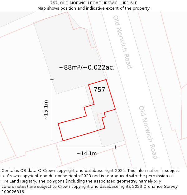 757, OLD NORWICH ROAD, IPSWICH, IP1 6LE: Plot and title map