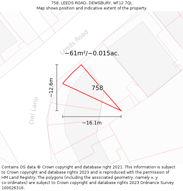 758, LEEDS ROAD, DEWSBURY, WF12 7QL: Plot and title map