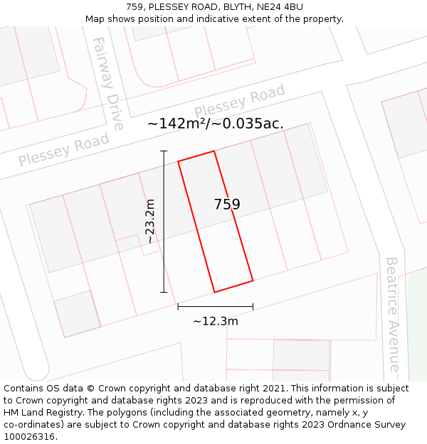759, PLESSEY ROAD, BLYTH, NE24 4BU: Plot and title map