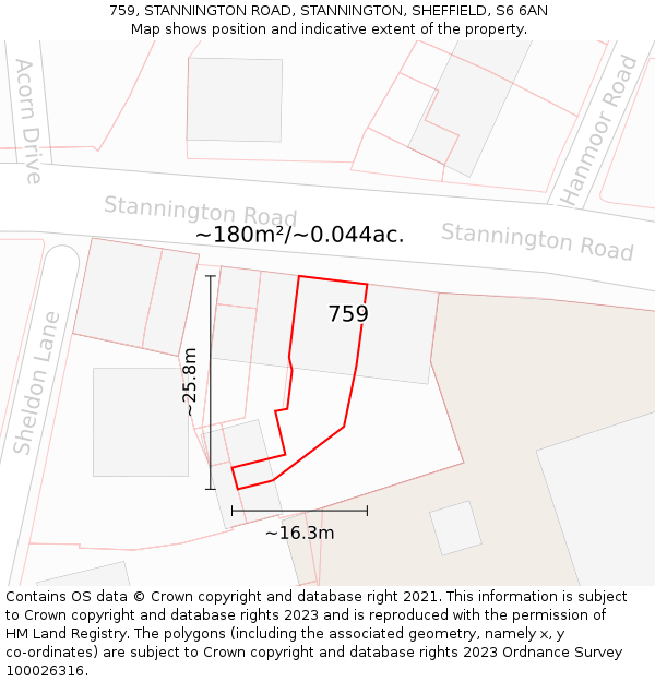 759, STANNINGTON ROAD, STANNINGTON, SHEFFIELD, S6 6AN: Plot and title map