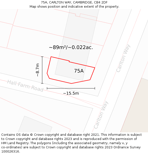 75A, CARLTON WAY, CAMBRIDGE, CB4 2DF: Plot and title map