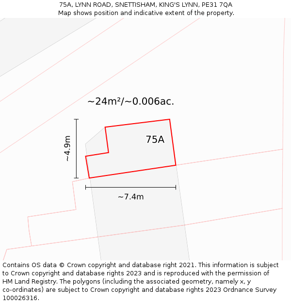 75A, LYNN ROAD, SNETTISHAM, KING'S LYNN, PE31 7QA: Plot and title map