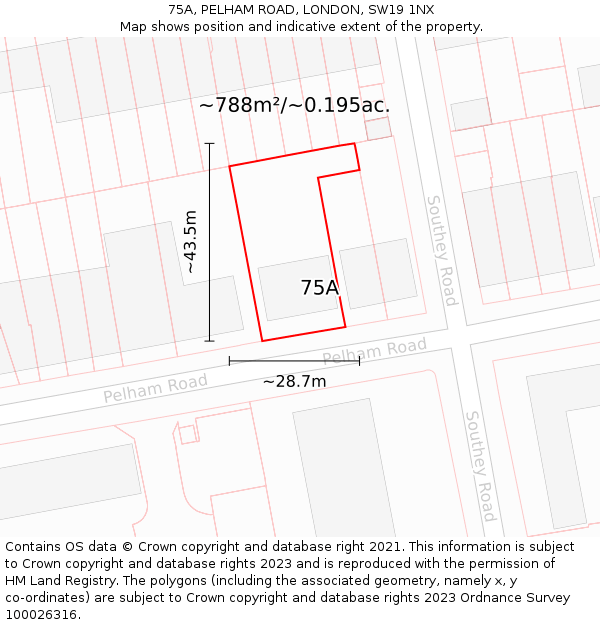 75A, PELHAM ROAD, LONDON, SW19 1NX: Plot and title map