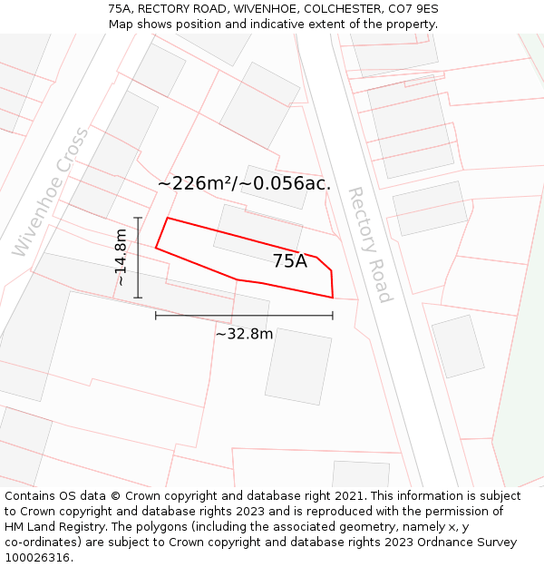 75A, RECTORY ROAD, WIVENHOE, COLCHESTER, CO7 9ES: Plot and title map
