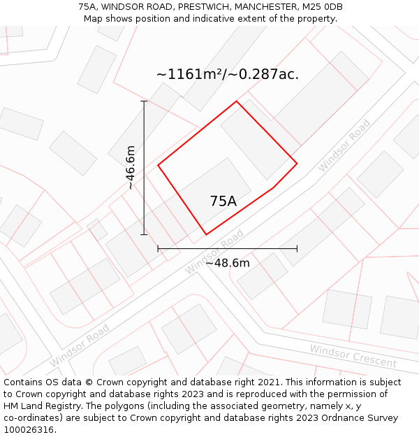 75A, WINDSOR ROAD, PRESTWICH, MANCHESTER, M25 0DB: Plot and title map