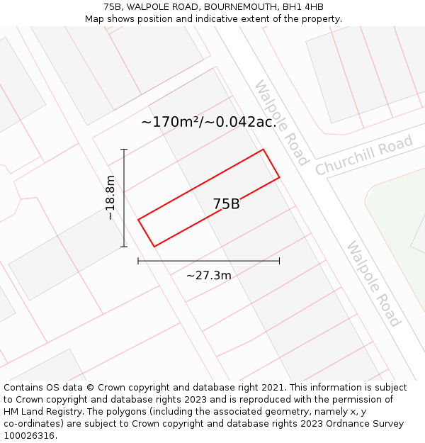 75B, WALPOLE ROAD, BOURNEMOUTH, BH1 4HB: Plot and title map