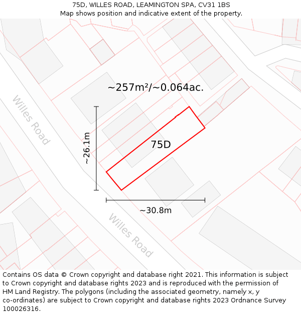 75D, WILLES ROAD, LEAMINGTON SPA, CV31 1BS: Plot and title map