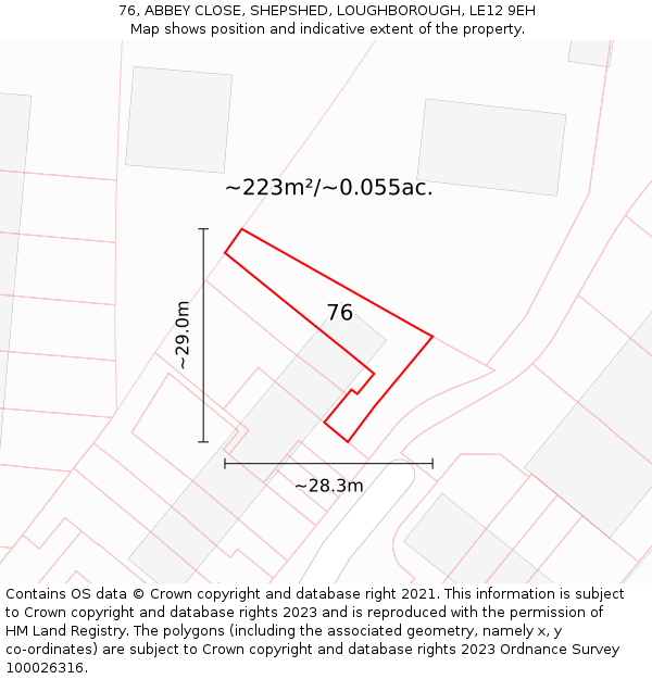 76, ABBEY CLOSE, SHEPSHED, LOUGHBOROUGH, LE12 9EH: Plot and title map