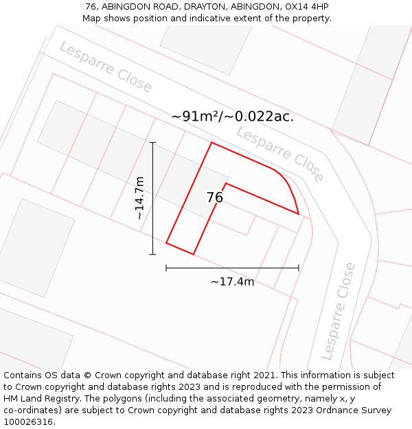 76, ABINGDON ROAD, DRAYTON, ABINGDON, OX14 4HP: Plot and title map