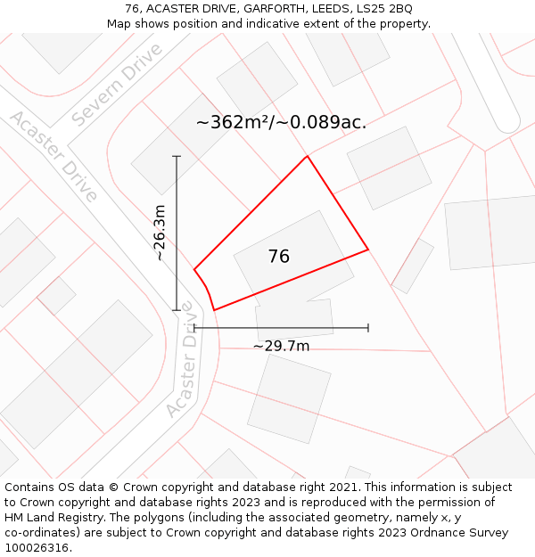 76, ACASTER DRIVE, GARFORTH, LEEDS, LS25 2BQ: Plot and title map