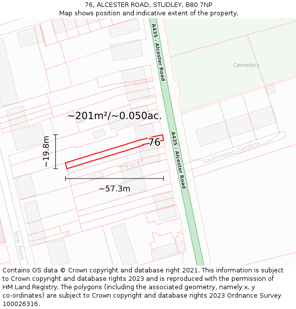 76, ALCESTER ROAD, STUDLEY, B80 7NP: Plot and title map
