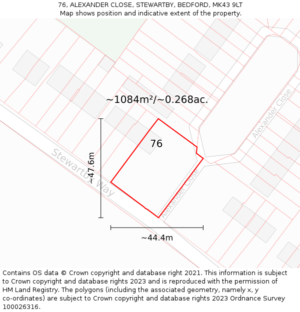 76, ALEXANDER CLOSE, STEWARTBY, BEDFORD, MK43 9LT: Plot and title map