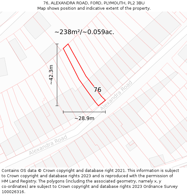 76, ALEXANDRA ROAD, FORD, PLYMOUTH, PL2 3BU: Plot and title map