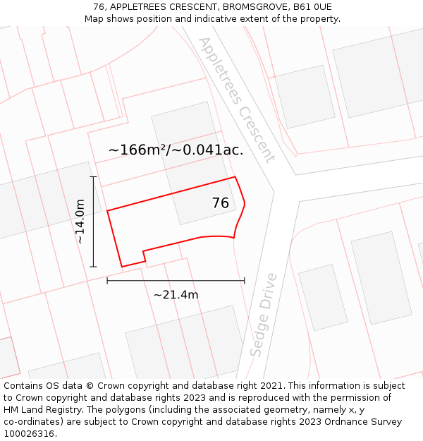 76, APPLETREES CRESCENT, BROMSGROVE, B61 0UE: Plot and title map
