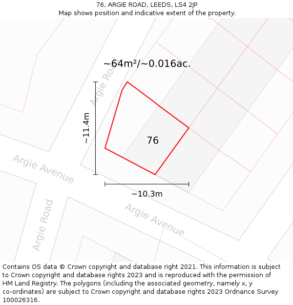 76, ARGIE ROAD, LEEDS, LS4 2JP: Plot and title map